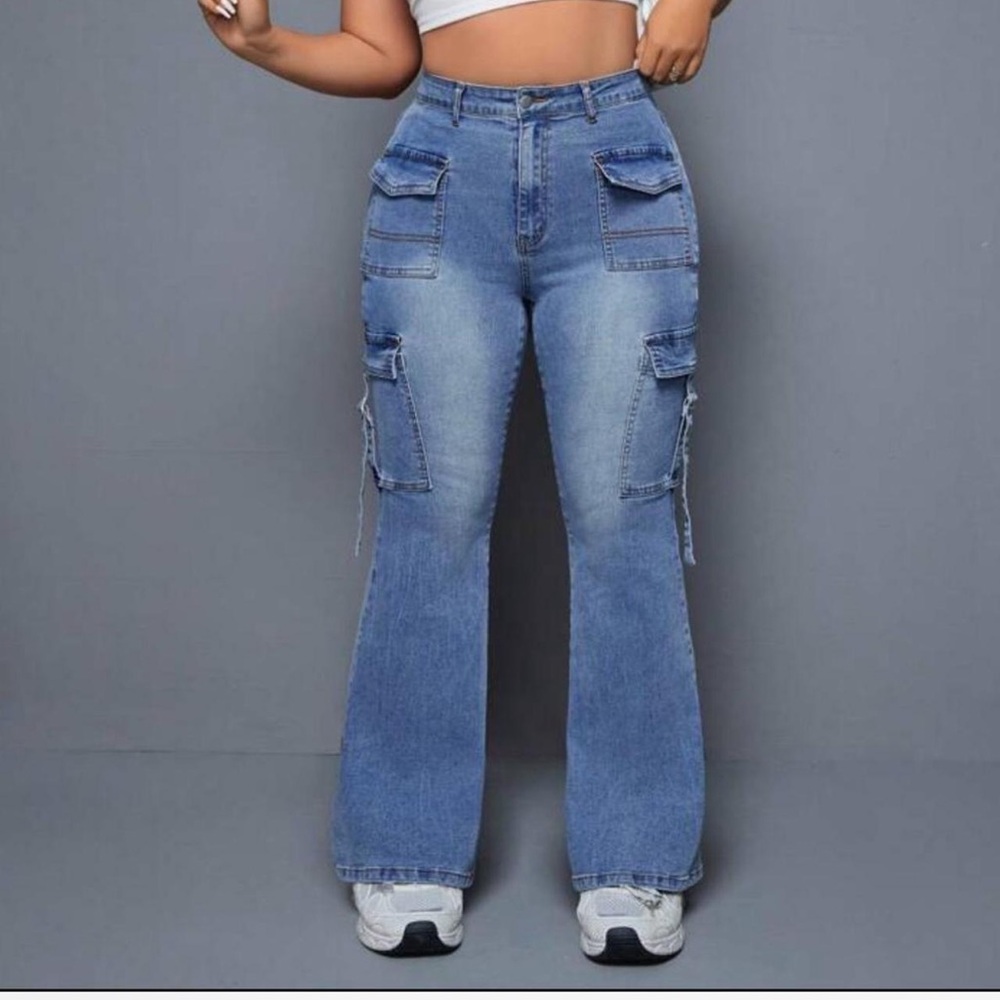 Women's Blue Cargo Jeans